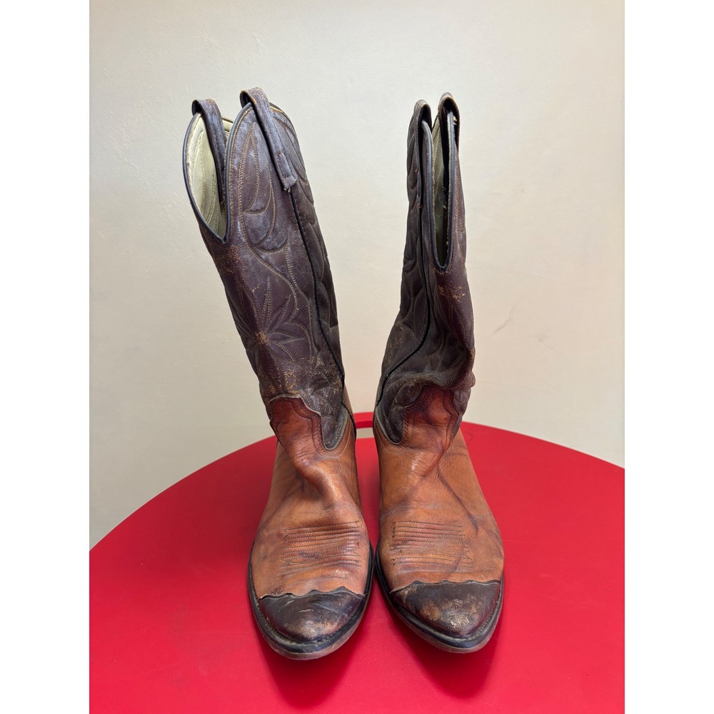 Vintage Acme Mens Brown Tan Leather Western Cowboy Boots 4606 9.5 D Made in USA